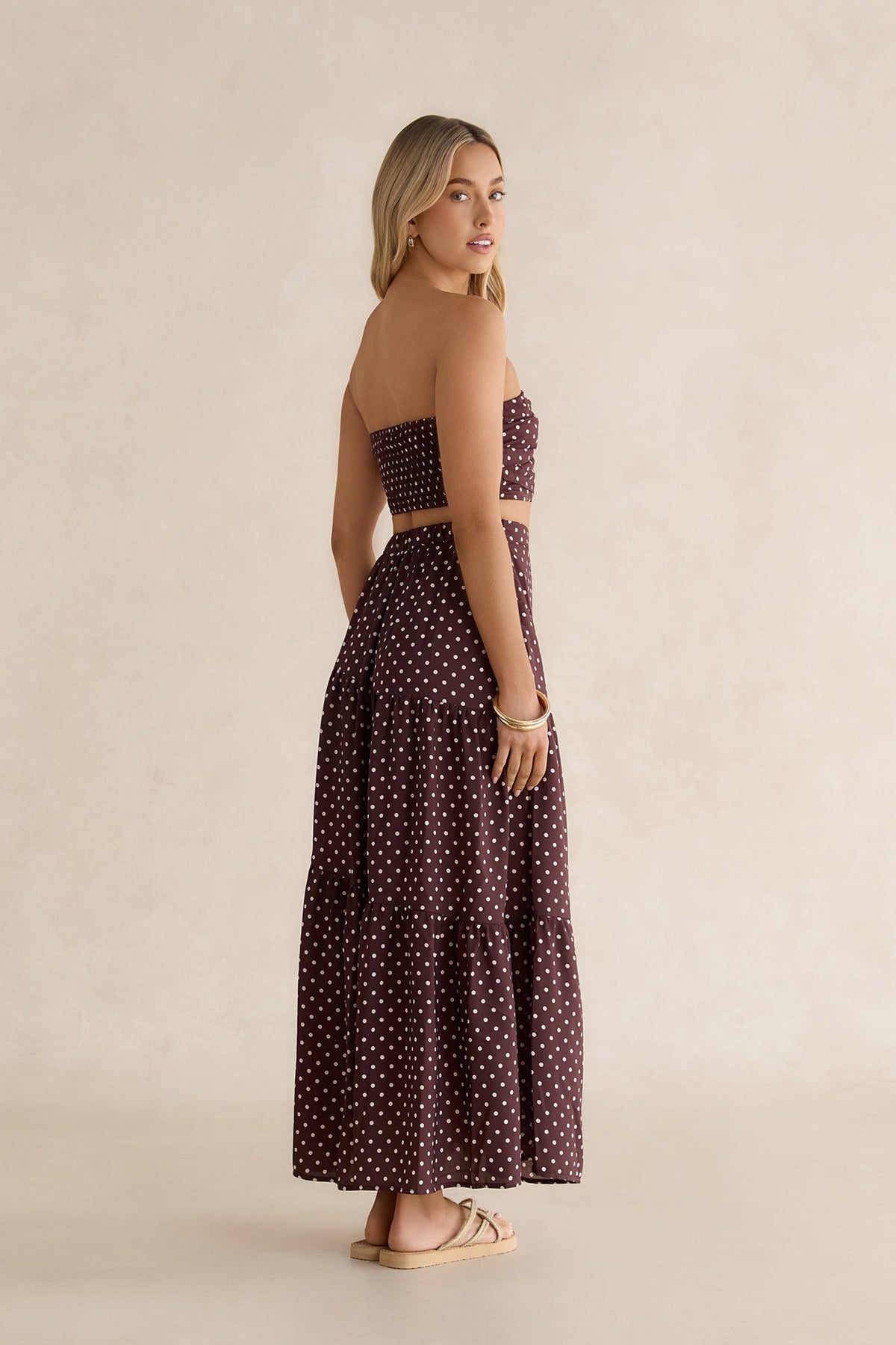 Shimmering Sands Polka Dot Crop Top Brown