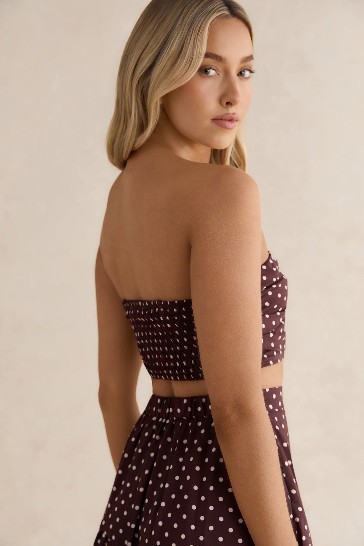 Shimmering Sands Polka Dot Crop Top Brown