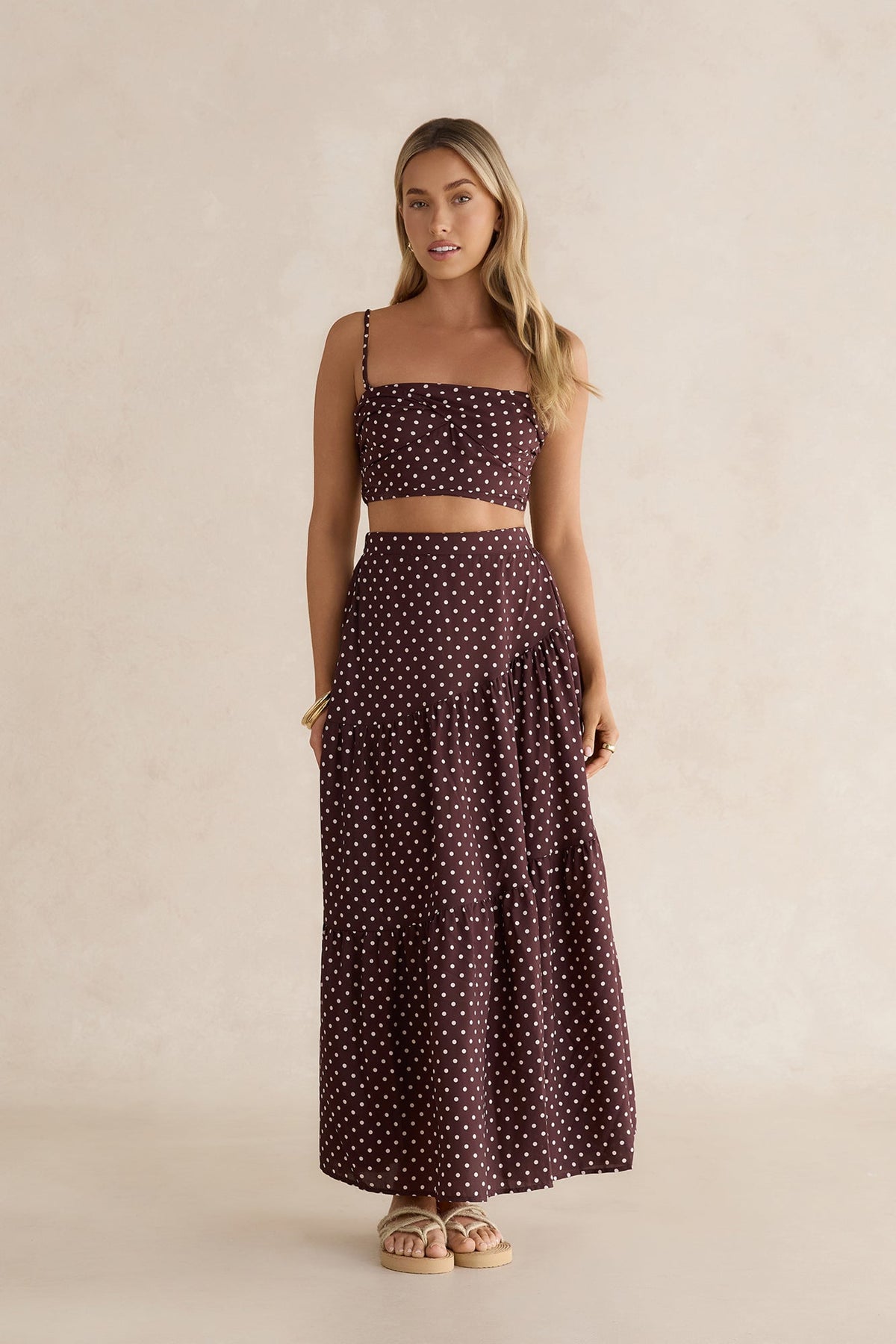 Shimmering Sands Polka Dot Crop Top Brown