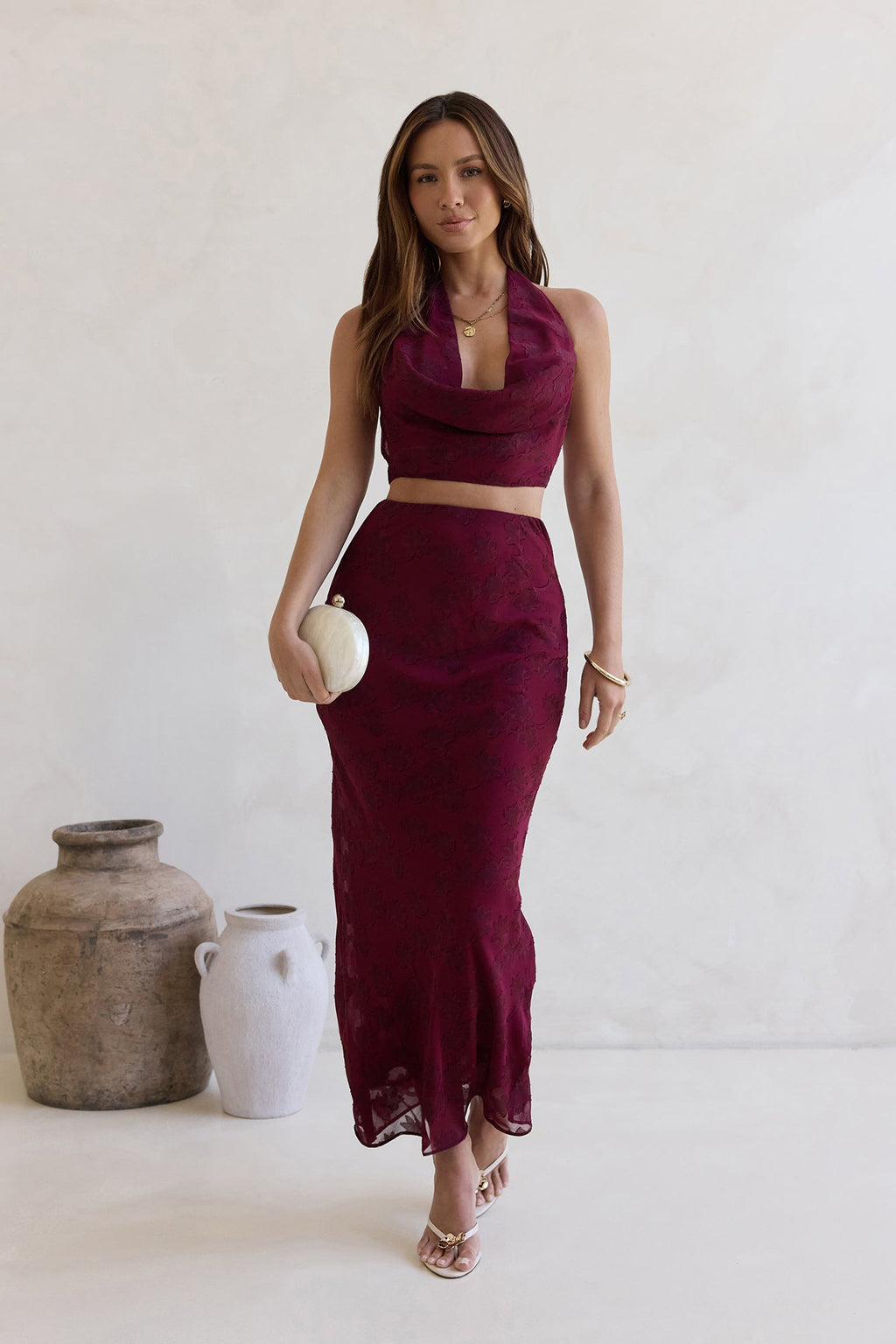 She's The Flame Halter Crop Top Wine