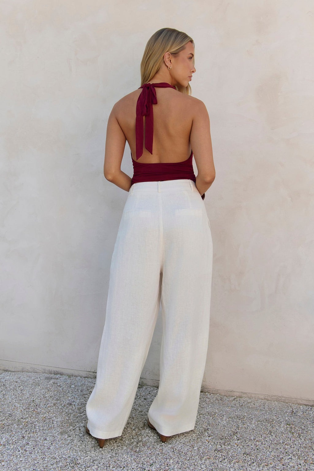 BASE Contour In Her Element Halter Cowl Top Wine